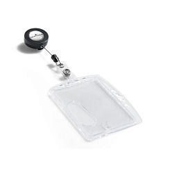 Держатель для пропуска с рулеткой Durable, шнур 80 см, 54 x 87 мм, пластик