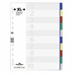 Разделитель разноцветный Durable, А4, на 10 разделов, с титульным листом, перфорация, пластик